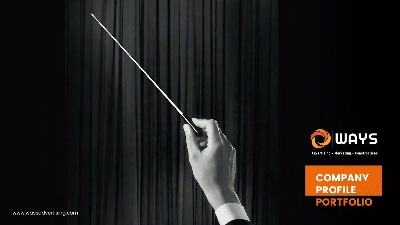 Ways Advertising company profile: cover with a conductor's hand