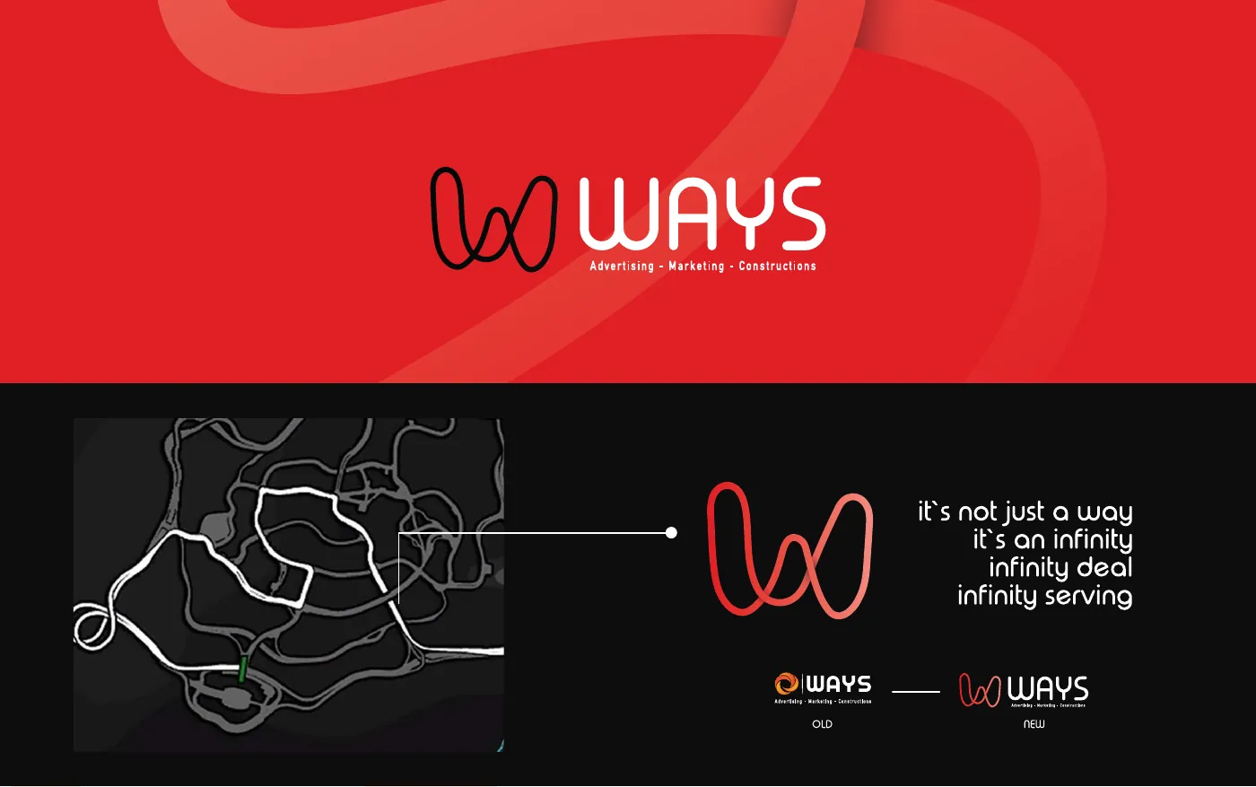 Logo concept: a route on a map becomes the letter W, with old and new logos