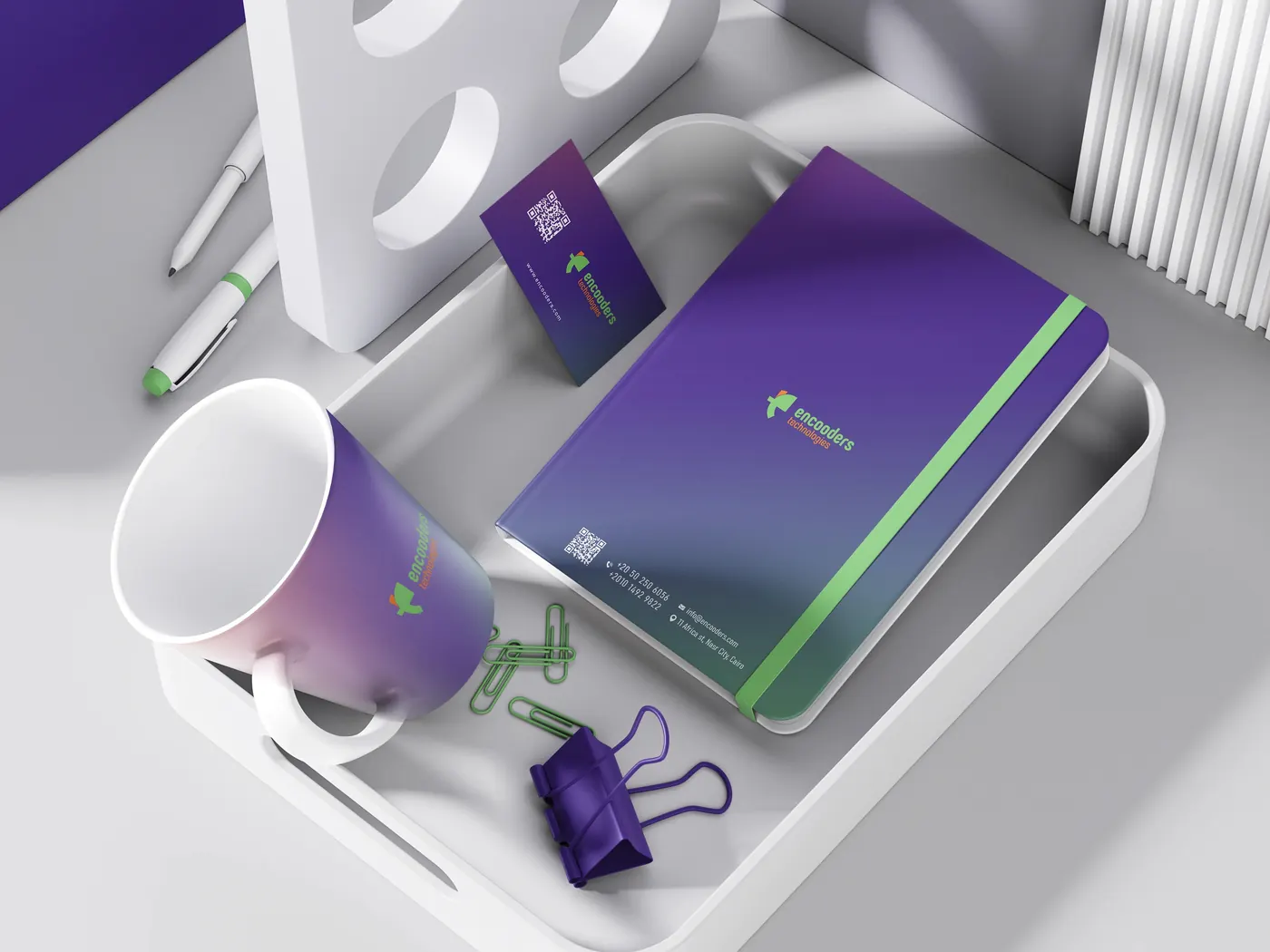 Encooders stationery set: mug, notebook and cards