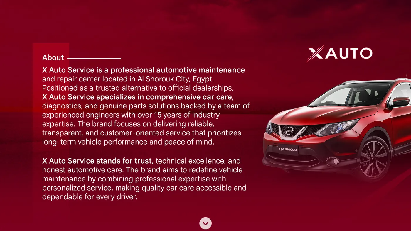 About X Auto Service, an automotive maintenance and repair center in Al Shorouk City, Egypt